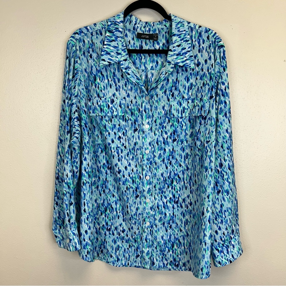 Ocean Blue Patterned Button Down Shirt Lightweigh… - image 2